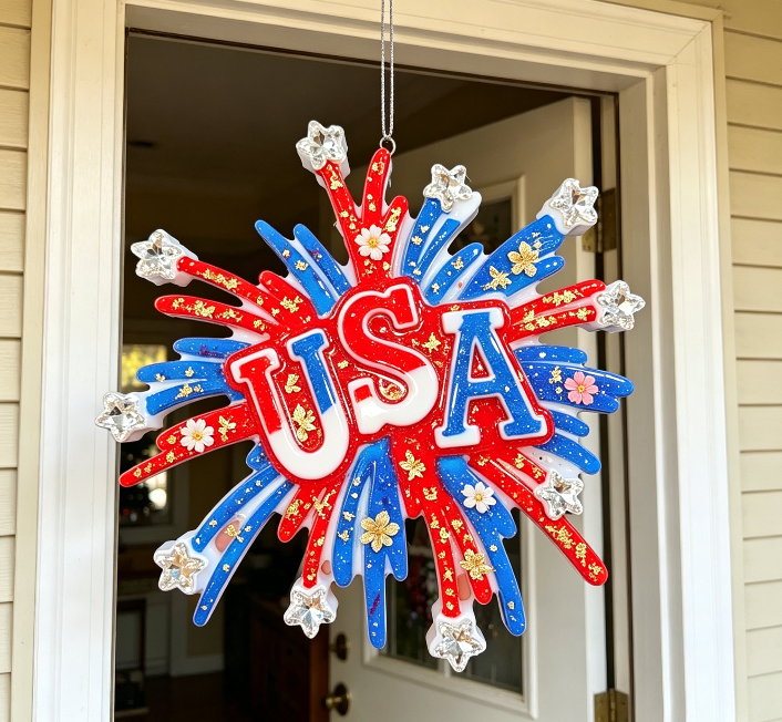 Handmade Firework USA Flag Hanging Ornament Resin Mold