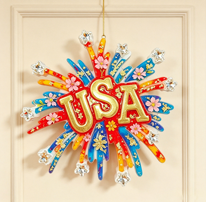 Handmade Firework USA Flag Hanging Ornament Resin Mold