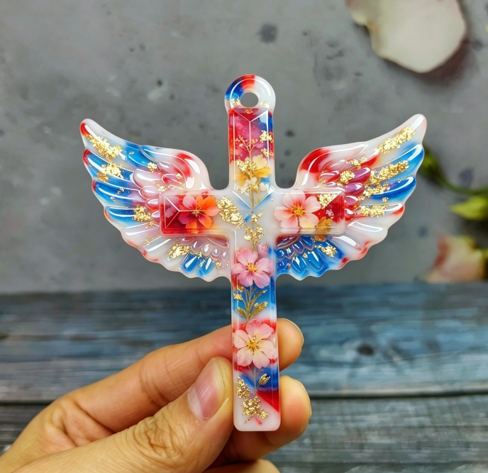 Winged Cross with Hole Hanging Resin Mold