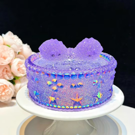 Handmade Diamond Large Round Star Storage Box with Diamond Bow Top Resin Mold Set