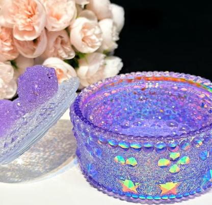 Handmade Diamond Large Round Star Storage Box with Diamond Bow Top Resin Mold Set