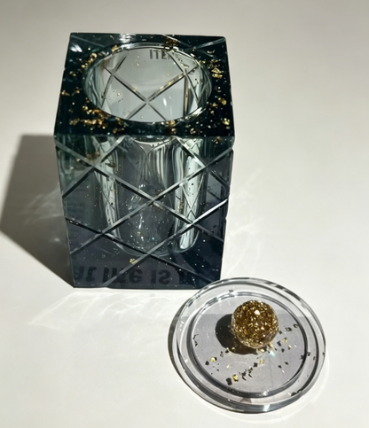 Handmade Crystal Stripe Rectangular Storage Jar with Handle Resin Mold