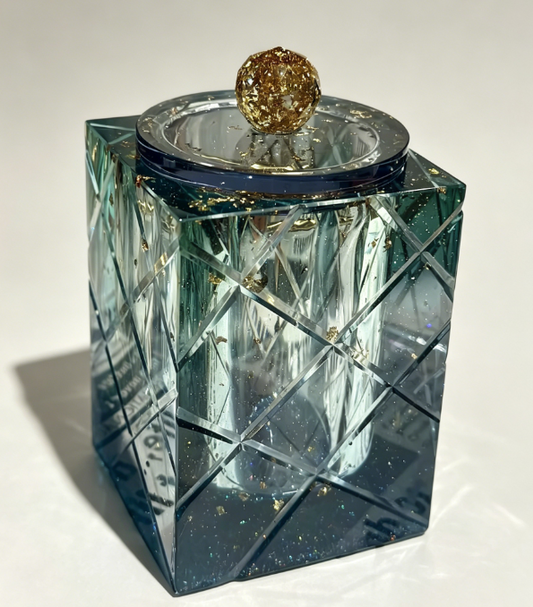 Handmade Crystal Stripe Rectangular Storage Jar with Handle Resin Mold