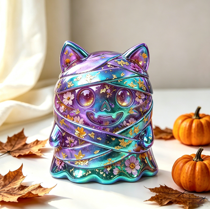 Cute Ghost Bandage Cat Figurine Resin Mold