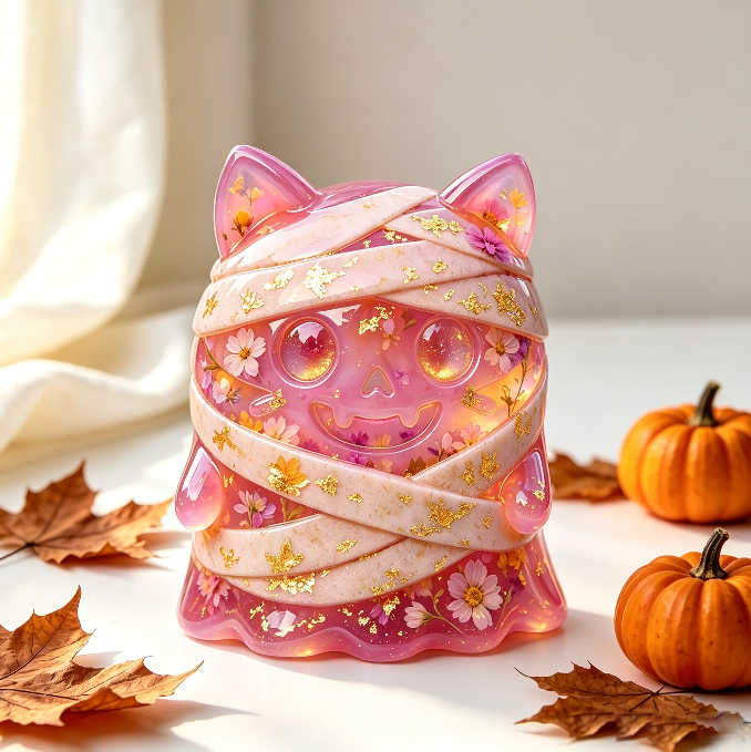 Cute Ghost Bandage Cat Figurine Resin Mold