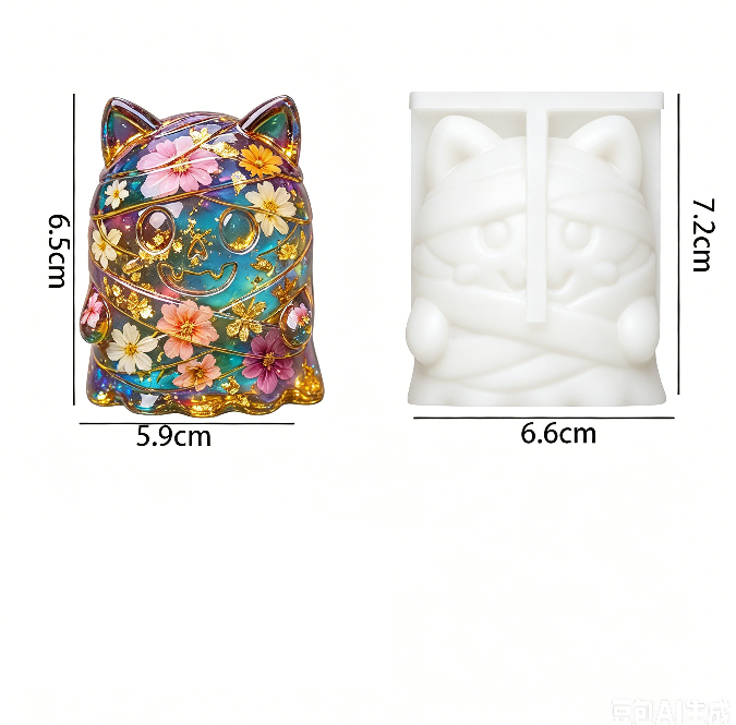Cute Ghost Bandage Cat Figurine Resin Mold