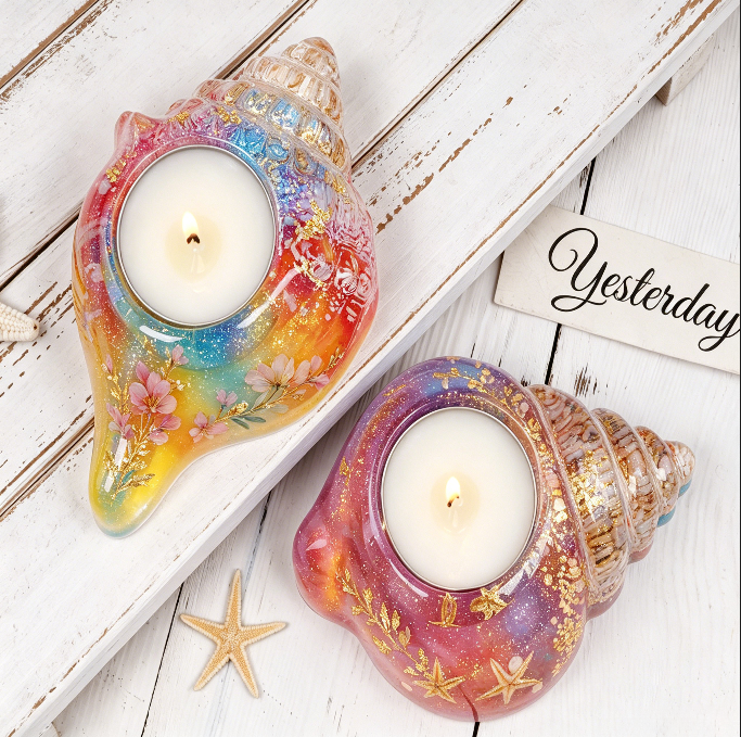 2-in-1 Seashell Candle Holder Figurine Resin Mold