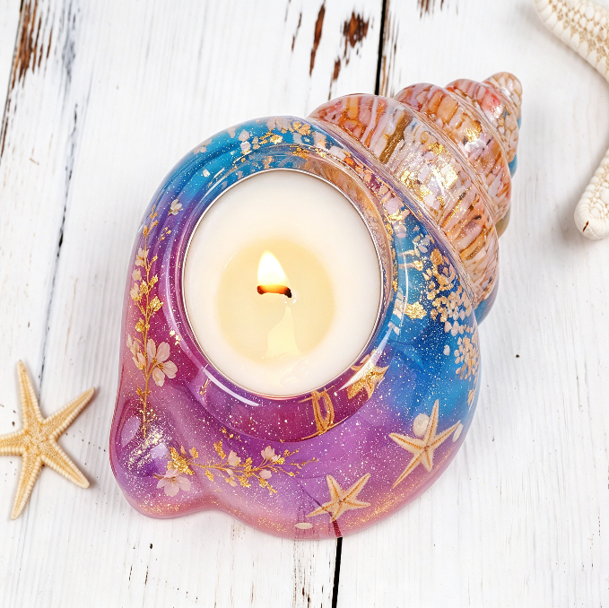 2-in-1 Seashell Candle Holder Figurine Resin Mold