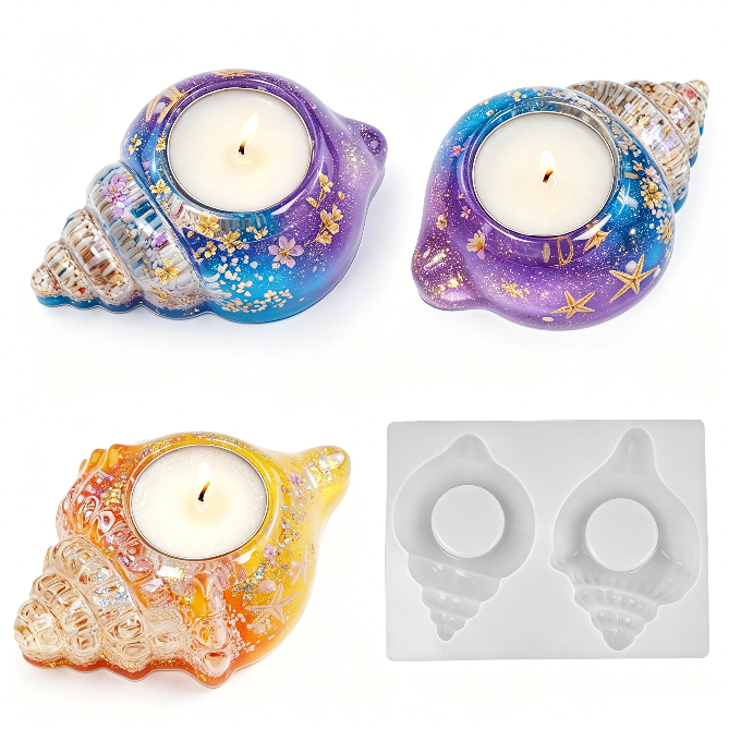 2-in-1 Seashell Candle Holder Figurine Resin Mold