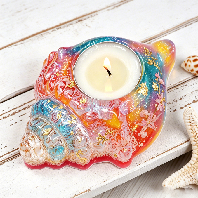 2-in-1 Seashell Candle Holder Figurine Resin Mold