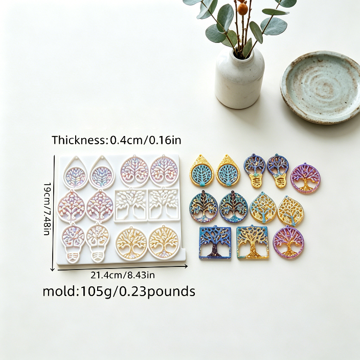 Set of 6 Pairs Tree of Life Earrings Resin Mold(Different Shapes)