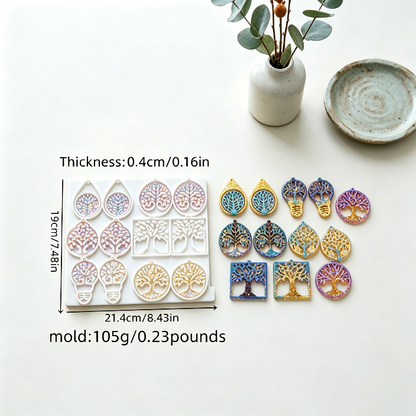 Set of 6 Pairs Tree of Life Earrings Resin Mold(Different Shapes)