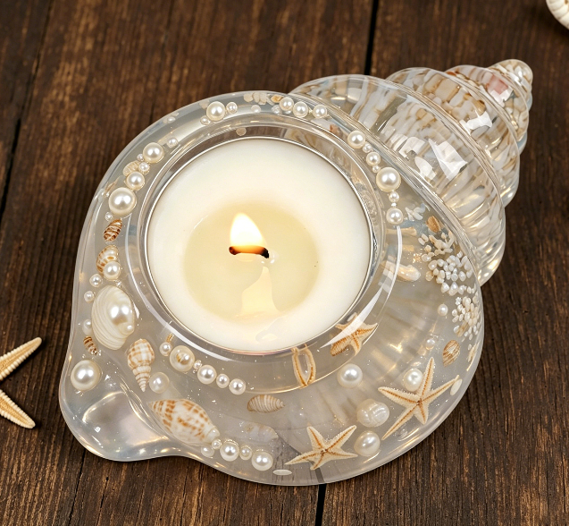 2-in-1 Seashell Candle Holder Figurine Resin Mold