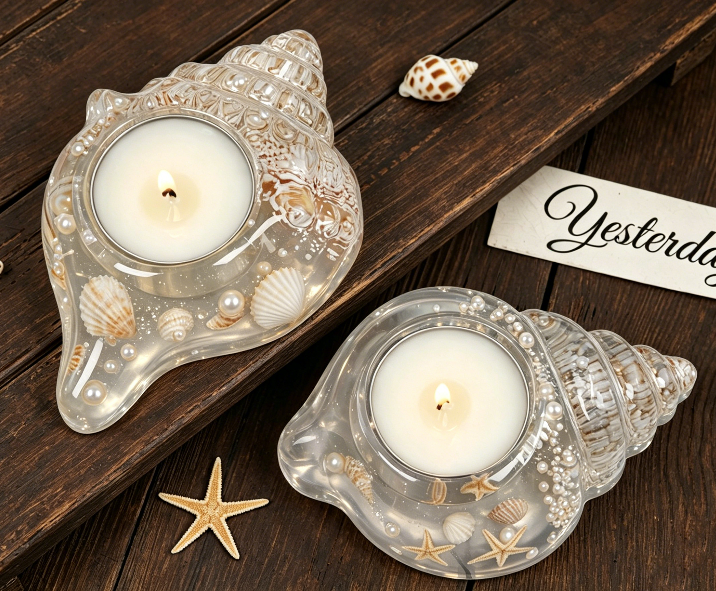 2-in-1 Seashell Candle Holder Figurine Resin Mold