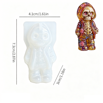 4pcs  Cat Ghost & Pumpkin Cloak Cat Skeleton Figurine Resin Mold