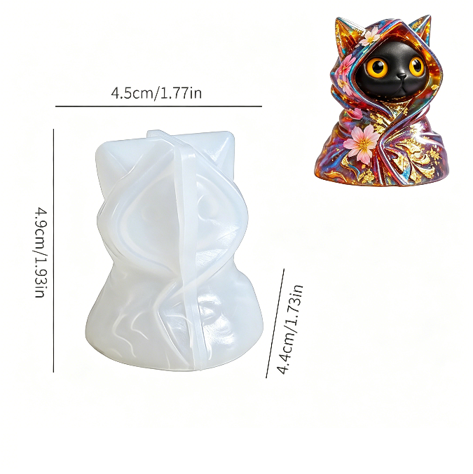 4pcs  Cat Ghost & Pumpkin Cloak Cat Skeleton Figurine Resin Mold