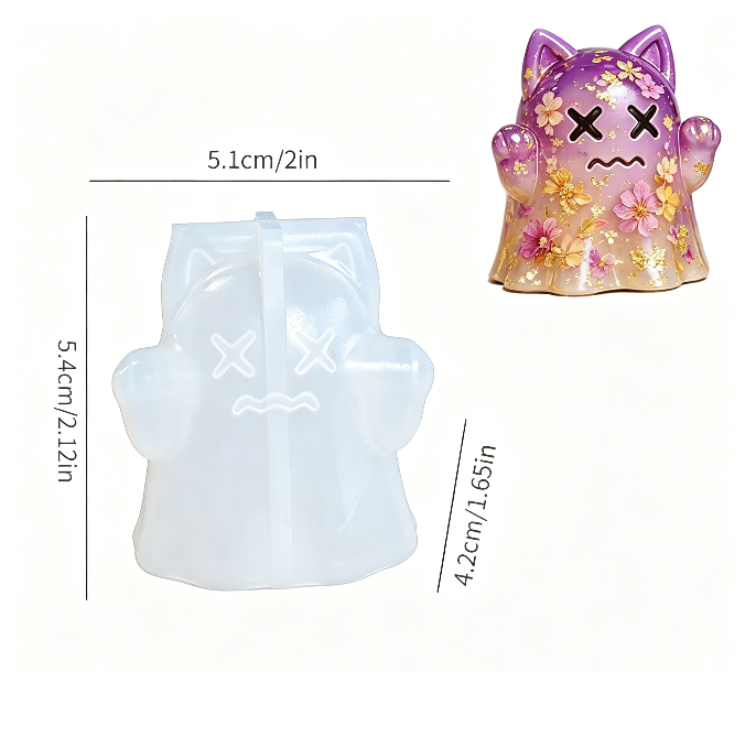 4pcs  Cat Ghost & Pumpkin Cloak Cat Skeleton Figurine Resin Mold