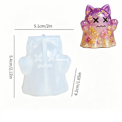 4pcs  Cat Ghost & Pumpkin Cloak Cat Skeleton Figurine Resin Mold