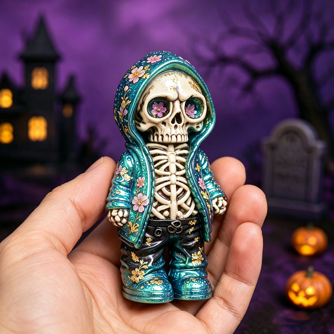 4pcs  Cat Ghost & Pumpkin Cloak Cat Skeleton Figurine Resin Mold