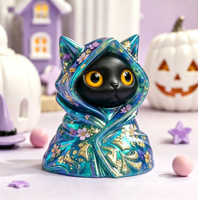4pcs  Cat Ghost & Pumpkin Cloak Cat Skeleton Figurine Resin Mold