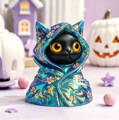 4pcs  Cat Ghost & Pumpkin Cloak Cat Skeleton Figurine Resin Mold