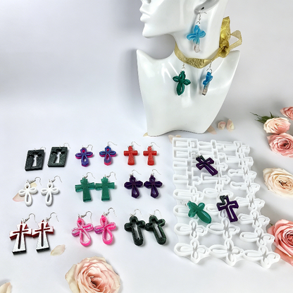 12 Styles Cross Earrings Resin Mold Set DIY Jewelry Pendants, Charms & Religious Craft Mold