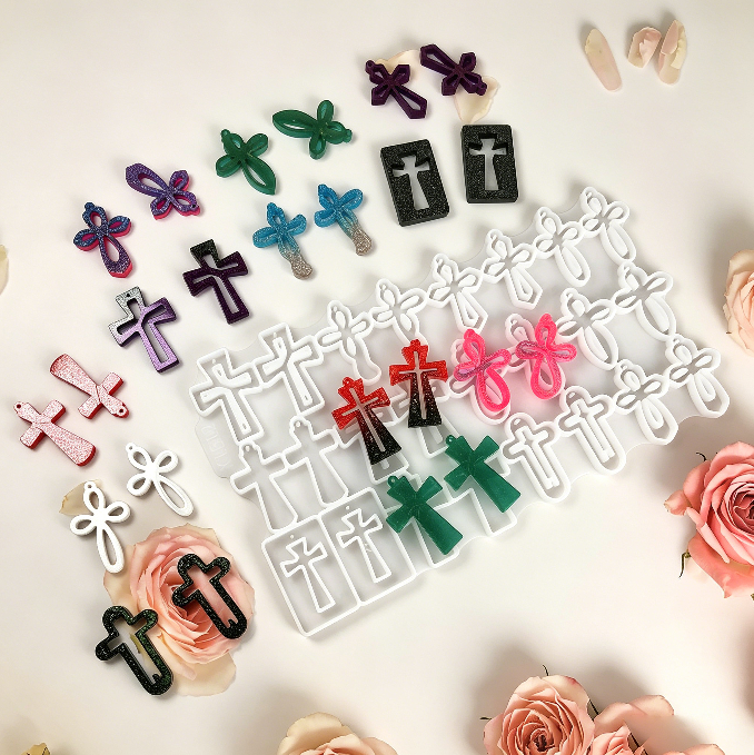 12 Styles Cross Earrings Resin Mold Set DIY Jewelry Pendants, Charms & Religious Craft Mold