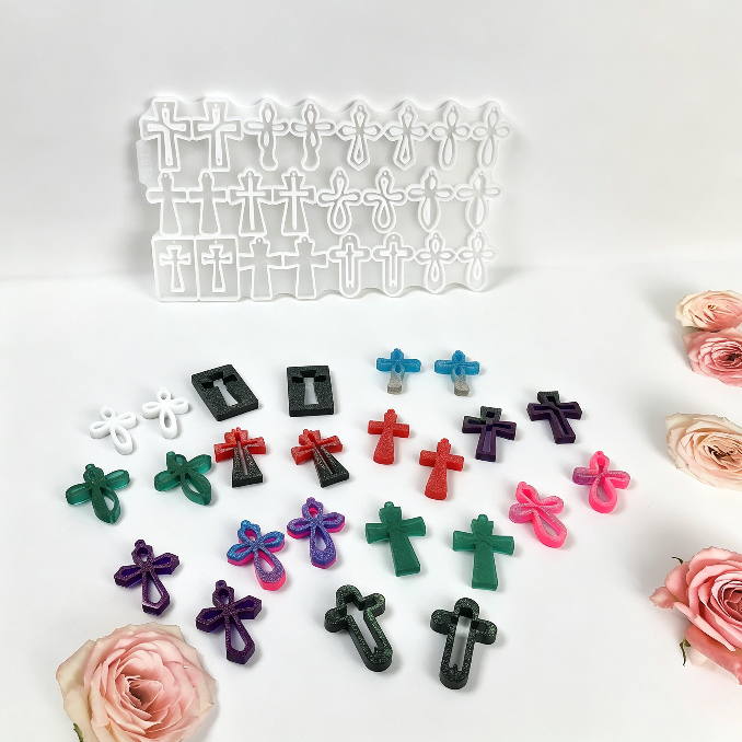 12 Styles Cross Earrings Resin Mold Set DIY Jewelry Pendants, Charms & Religious Craft Mold