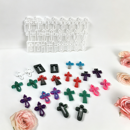 12 Styles Cross Earrings Resin Mold Set DIY Jewelry Pendants, Charms & Religious Craft Mold