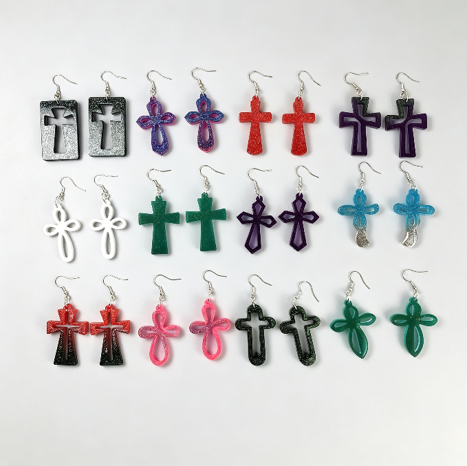 12 Styles Cross Earrings Resin Mold Set DIY Jewelry Pendants, Charms & Religious Craft Mold