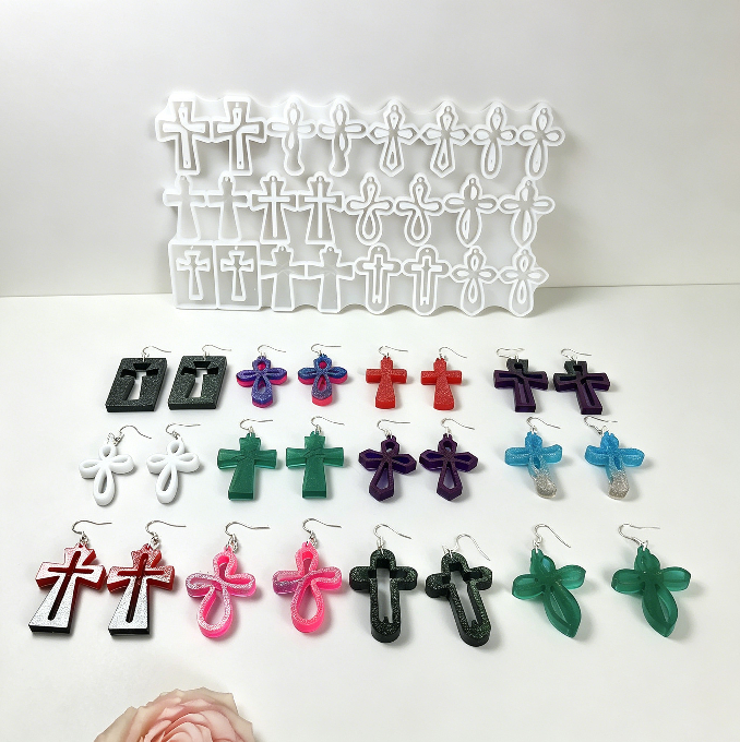 12 Styles Cross Earrings Resin Mold Set DIY Jewelry Pendants, Charms & Religious Craft Mold
