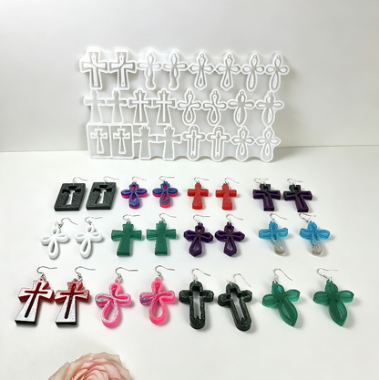 12 Styles Cross Earrings Resin Mold Set DIY Jewelry Pendants, Charms & Religious Craft Mold