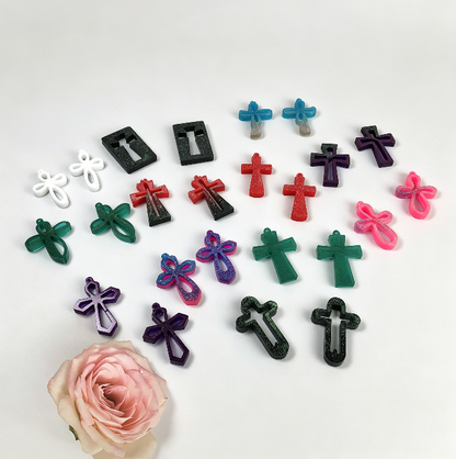 12 Styles Cross Earrings Resin Mold Set DIY Jewelry Pendants, Charms & Religious Craft Mold