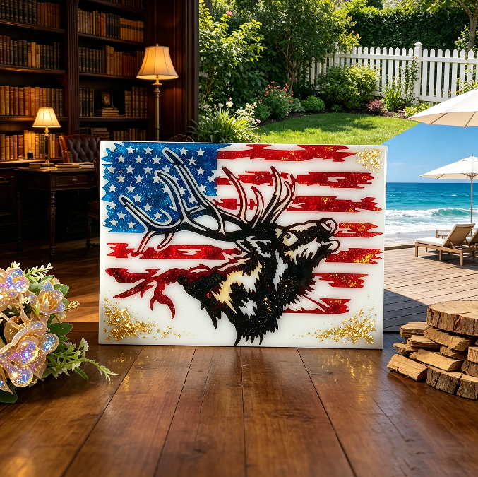 USA Flag Deer Wall Hanging Resin Mold DIY Patriotic Home Decor & Wall Ornament Craft Mold
