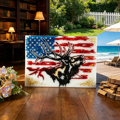 USA Flag Deer Wall Hanging Resin Mold DIY Patriotic Home Decor & Wall Ornament Craft Mold