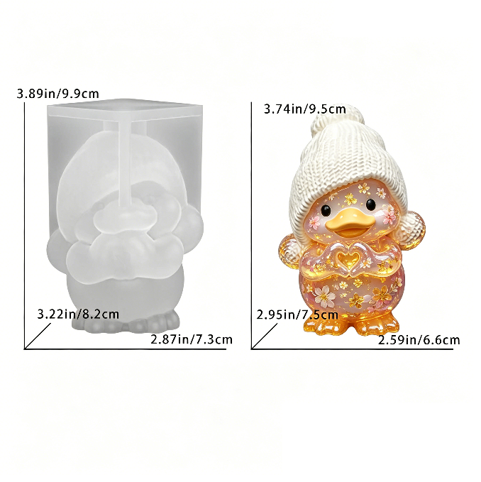 Cute Duck with Hat & Heart Gesture Resin Mold