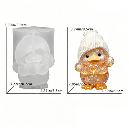 Cute Duck with Hat & Heart Gesture Resin Mold