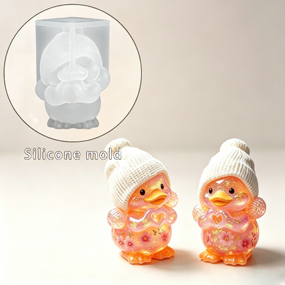 Cute Duck with Hat & Heart Gesture Resin Mold