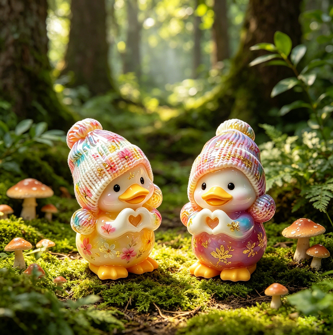 Cute Duck with Hat & Heart Gesture Resin Mold