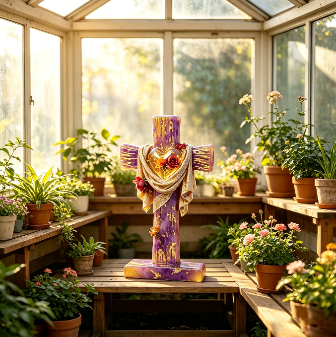 Elegant Heart  Draped Scarf Cross Resin Mold