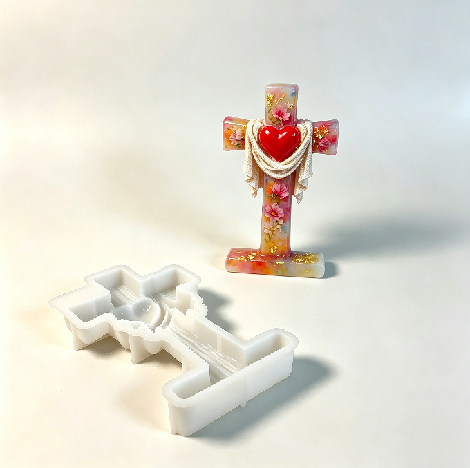 Elegant Heart  Draped Scarf Cross Resin Mold