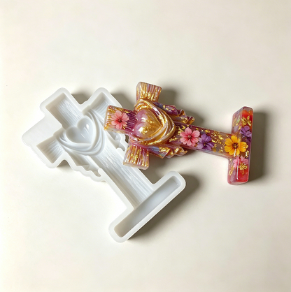 Elegant Heart  Draped Scarf Cross Resin Mold