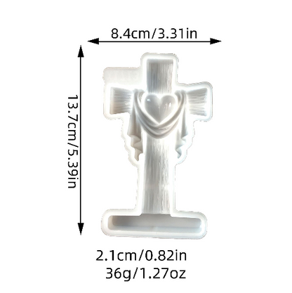 Elegant Heart  Draped Scarf Cross Resin Mold