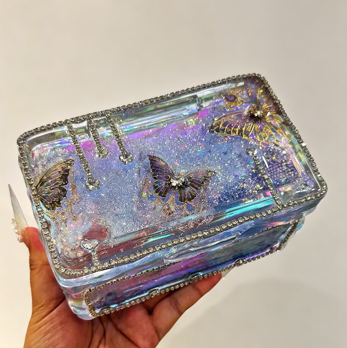 Handmade Large Rectangular Ripple Flip-Top Storage Box Resin Mold