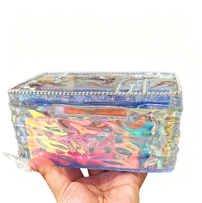 Handmade Large Rectangular Ripple Flip-Top Storage Box Resin Mold