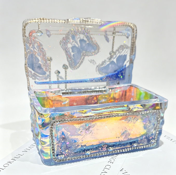 Handmade Large Rectangular Ripple Flip-Top Storage Box Resin Mold