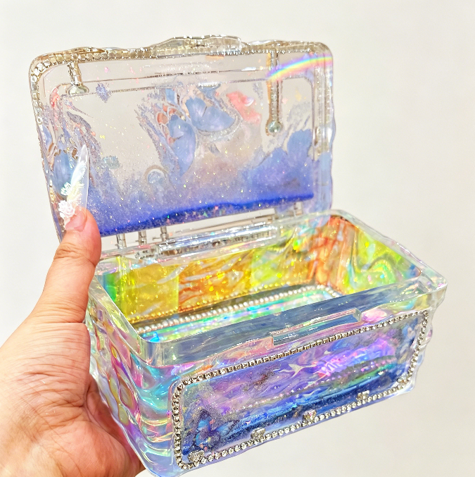 Handmade Large Rectangular Ripple Flip-Top Storage Box Resin Mold