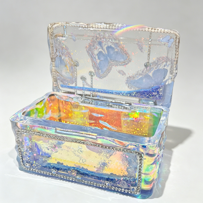 Handmade Large Rectangular Ripple Flip-Top Storage Box Resin Mold
