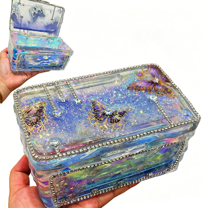 Handmade Large Rectangular Ripple Flip-Top Storage Box Resin Mold