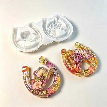 2-in-1 Horseshoe Cowboy Hat Horse Figurine Resin Mold